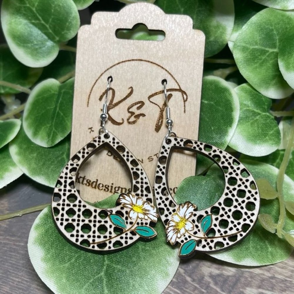 Boho Rattan Daisy Dangle Earrings - Boho Chic - Earrings - Flower Earrings - Gif
